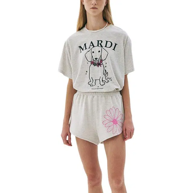 MARDI MERCREDI TSHIRT SWING THE TAIL DDANJI FLOWER NECKLACE_OATMEAL PINK SS25 T