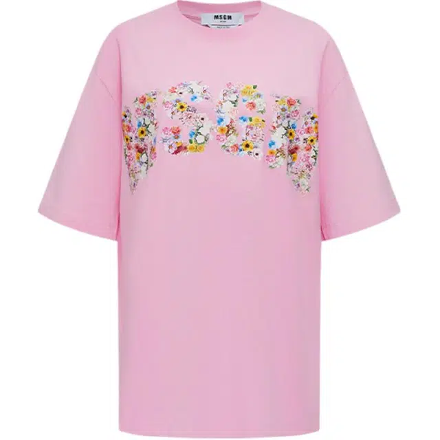 MSGM SS24 Floral Logo T-Shirt Pink