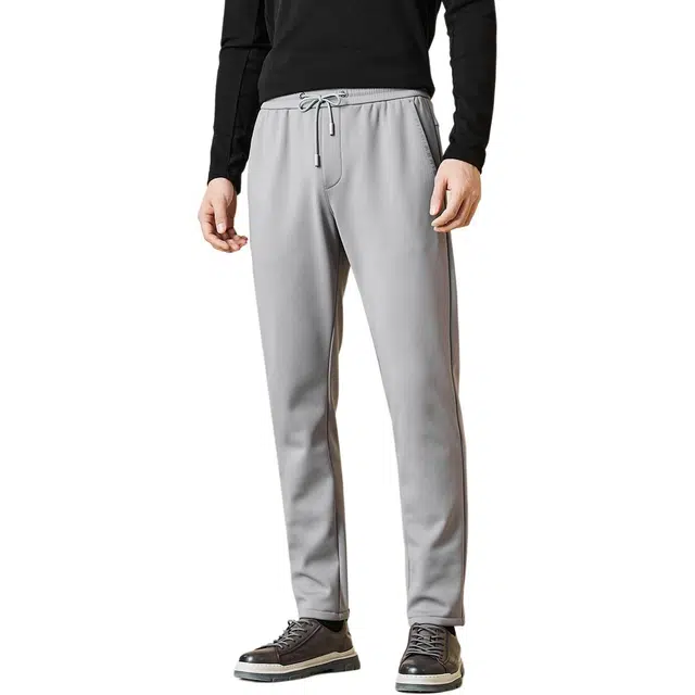 利郎 远红外/保暖加绒系带 侧缝插袋纯色弹力商务休闲裤 男款 中灰