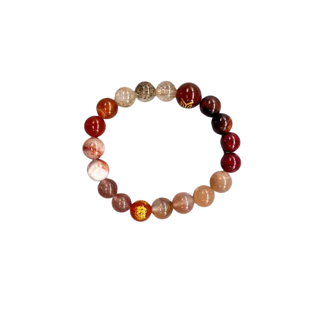 迈奇的礼物 五行补火缺火手 女神恋爱好运自然红玛瑙红胶花天然 红发晶 手串 男女同款情侣款