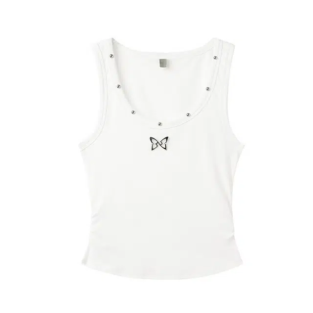 柏黛妃 休闲短款圆领套头无袖背心 女款 白色