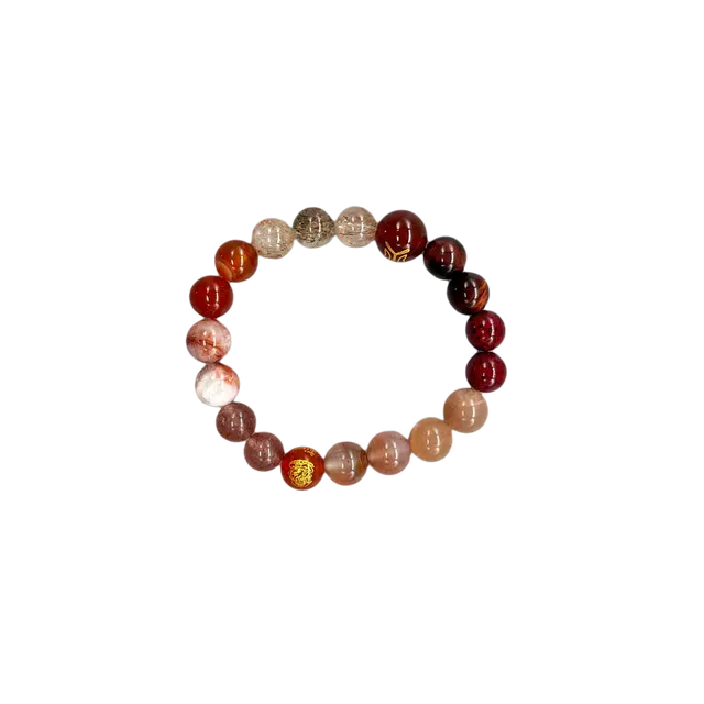 迈奇的礼物 五行补火缺火好运红玛瑙红虎眼石红胶花石榴天然 草莓晶 水晶手串 男女同款情侣款