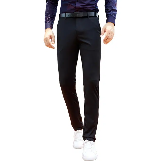 才子 简约格子高弹直筒休闲裤 男款 黑色