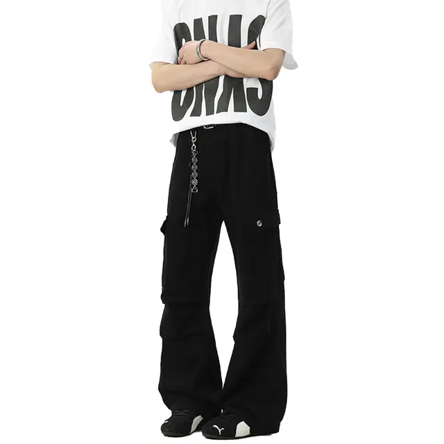 欧路得 美式复古扎染工装裤子男秋高街痞帅阔腿伞兵裤潮牌褶皱脏脏裤休闲裤 男款