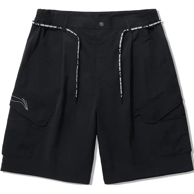 中国李宁 纯色中腰舒适透气百搭宽松直筒休闲短裤 男款 黑色