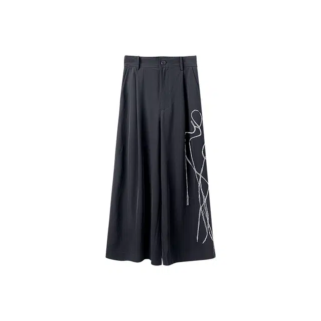 幻象者 原创设计三醋酸绣花阔腿裤八分裤 男女同款 黑色