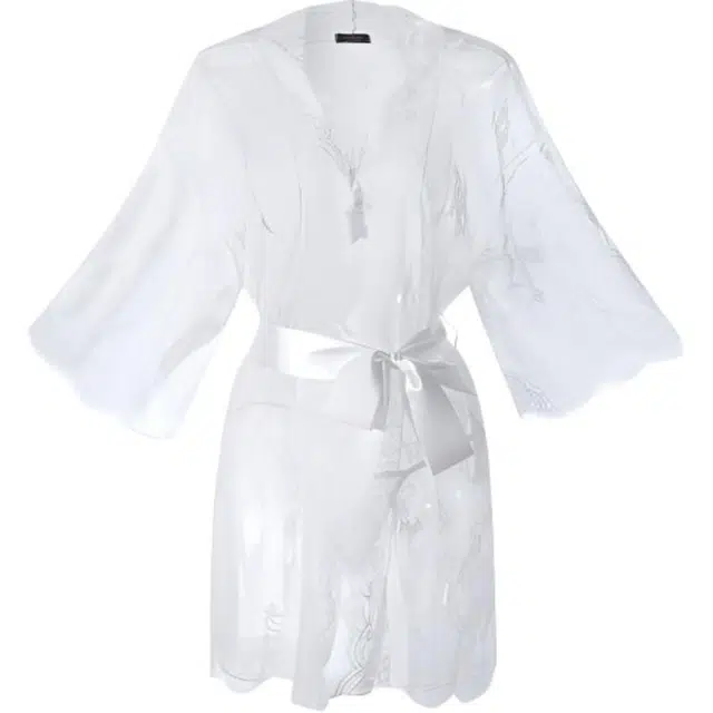 潞优野 镂空花卉蕾丝纯欲风舒适宽松凉感长袖睡袍 女款