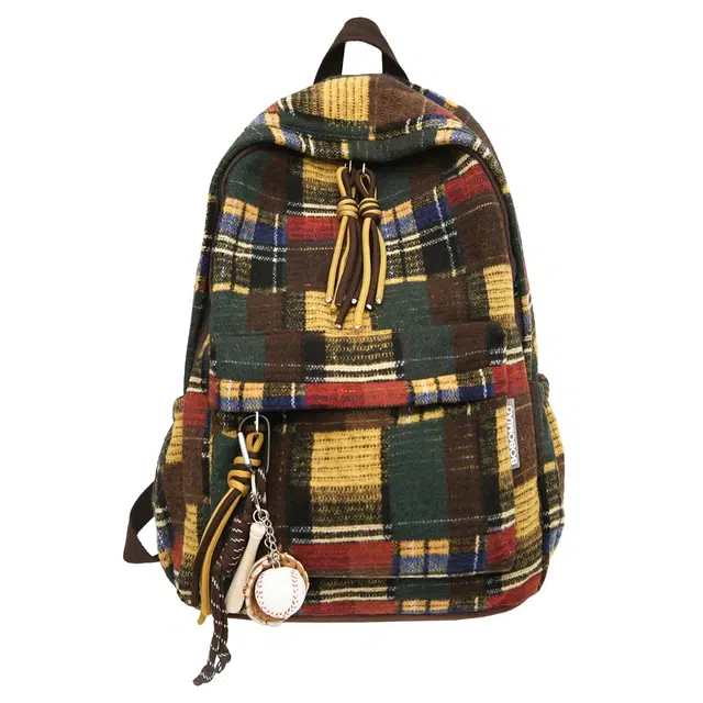 恒源祥 复古拼色格子拼色大容量时尚 尼龙 双肩包 男女同款情侣款 多色