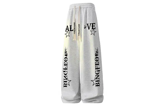 冰飞 美式高街复古学院风潮流趣味星星火焰字母印花直筒运动裤青少年痞帅潮流宽松户外通勤百搭亲肤舒适垂感休闲裤 男女同款