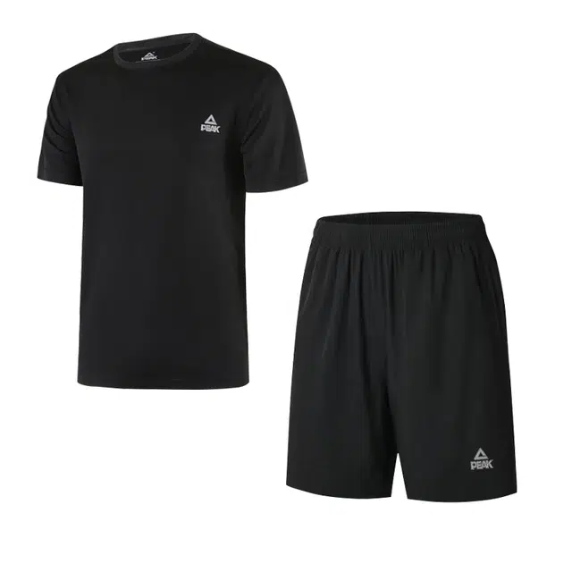 匹克 纯色速干透气合身短袖短裤运动健身套装 男女同款