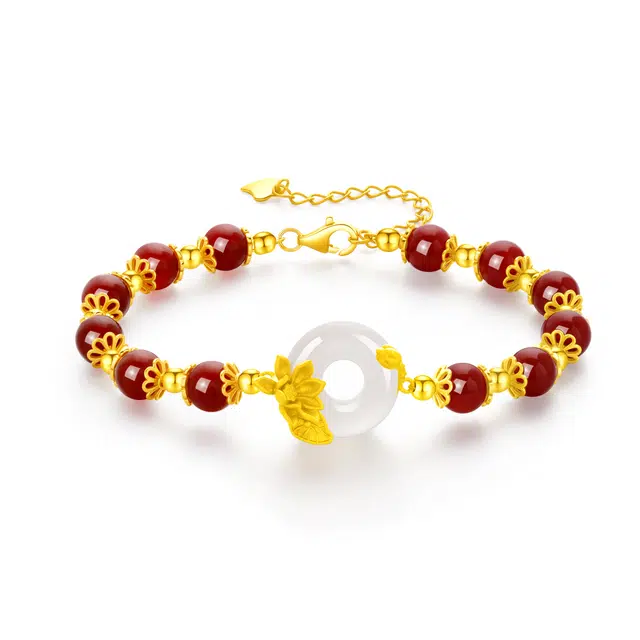 老凤祥 荷荷美美平安扣 新中式国风国潮好运连连 好寓意精致 精美轻奢简约高级感时尚通勤百搭 礼盒装 玉髓 手链 女款