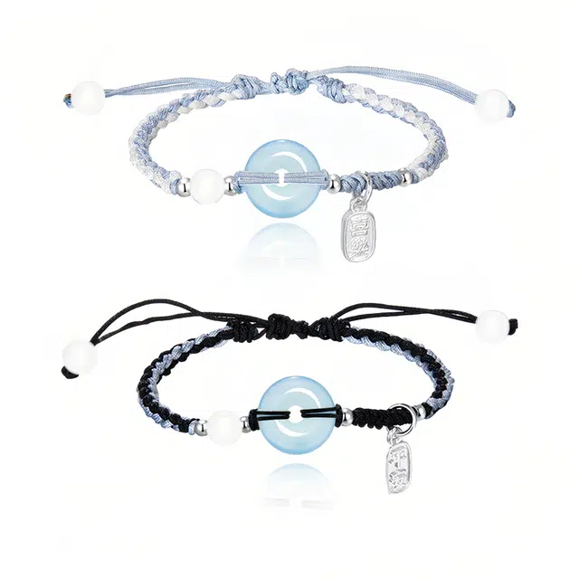 克兰茜 平安喜乐 相守平安扣编织绳 新中式国潮风文艺精致设计 福气满满小众简约优雅气质高级感 可调节 好运 织物 手绳 男女同款情侣款