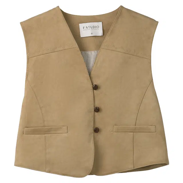 法儿家 慢调老钱韩系时尚简约叠穿马甲背心 女款 卡其色