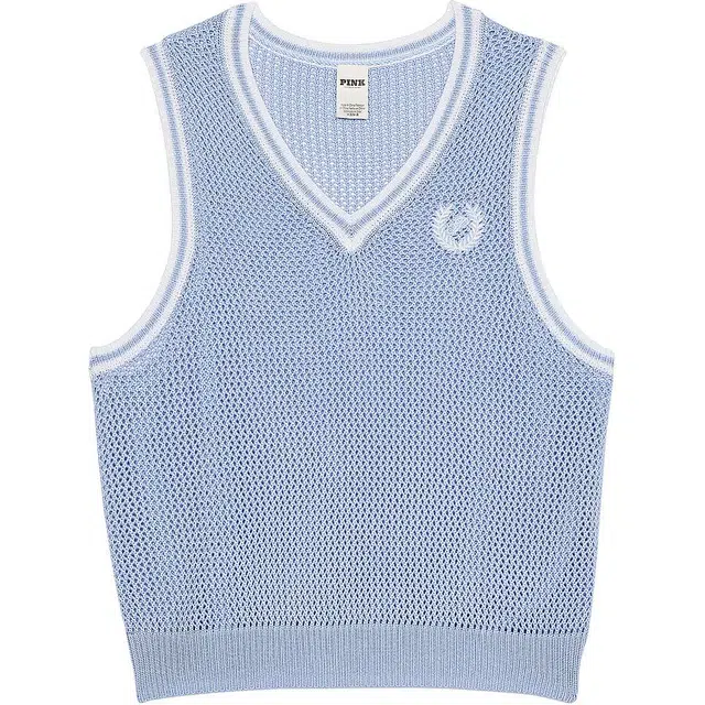 Victoria's Secret PINK CAMBRIDGE KNIT CROPPED VEST Harbor Blue V