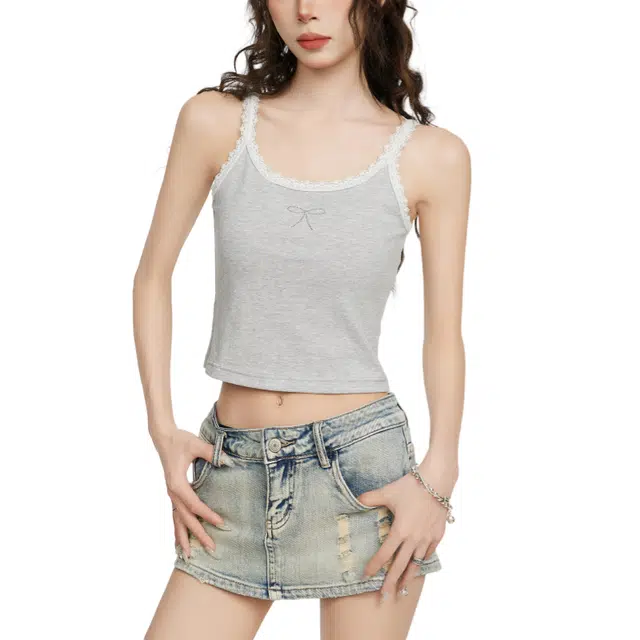 柏黛妃 蕾丝边套头打底外穿吊带背心 女款 灰色