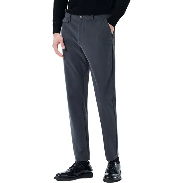 利郎 灯芯绒轻暖微阔宽松极简风弹力质感百搭商务休闲裤 男款 深灰