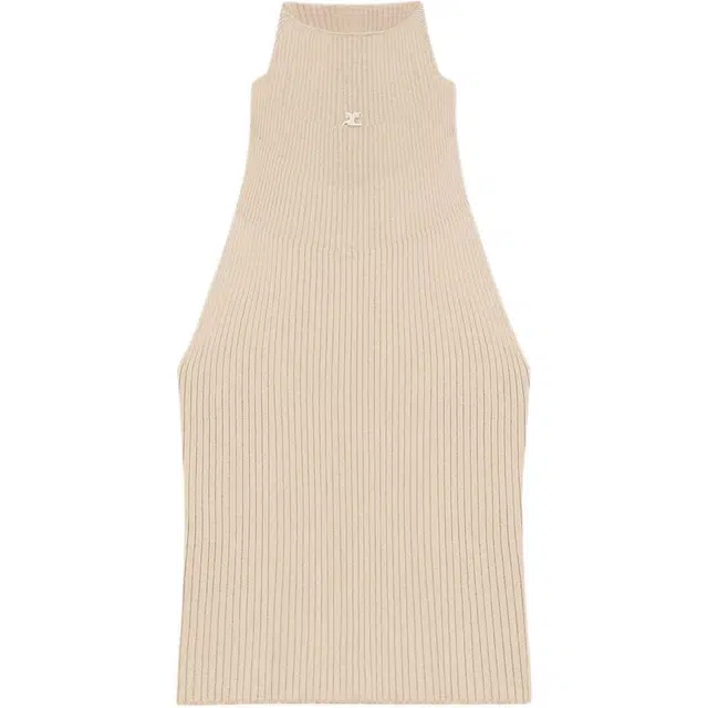 COURREGES SS25 MOCKNECK LIGHT RIB TOP Cappuccino