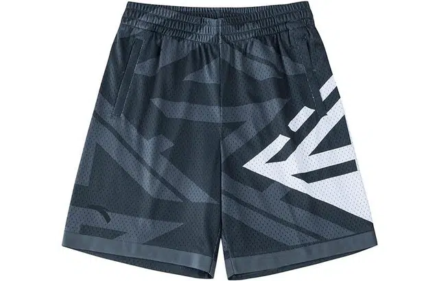 安踏 比赛系列 撞色图案印花松紧腰针织比赛短裤 男款 蟹灰色