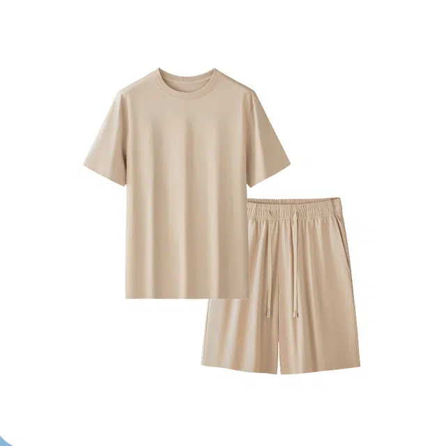 对你的私语 舒适休闲圆领套头短袖五分裤可外穿睡衣套装 男款