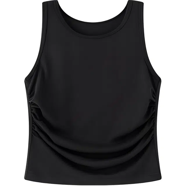 艾莱依 设计感抽褶圆领纯色背心 女款