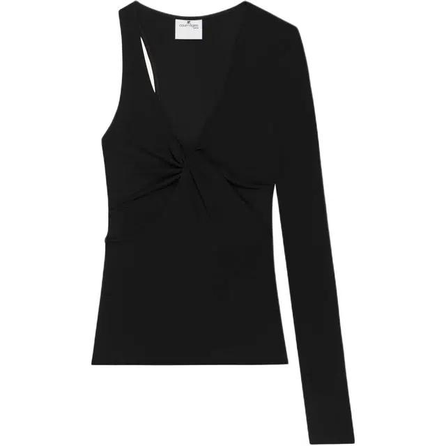 COURREGES SS25 TWIST ASYMMETRICAL JERSEY TOP T BLACK