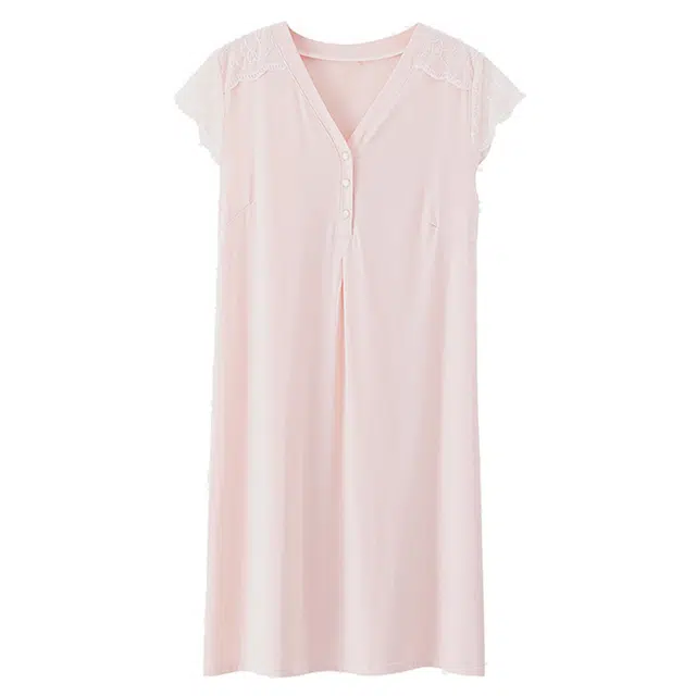 欧诗帛 凉感韩版可外穿带胸垫短袖甜美休闲家居服睡裙 女款 图片色