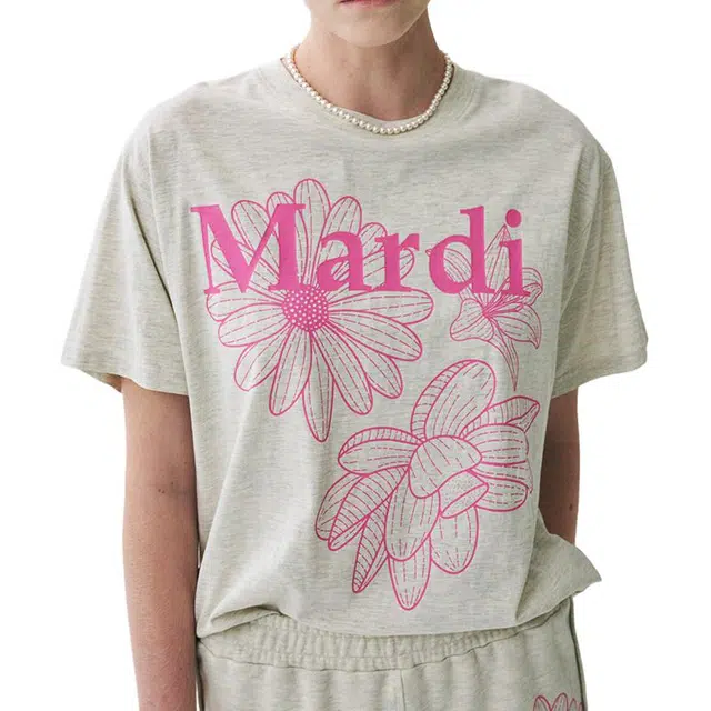 MARDI MERCREDI TSHIRT TRIPLE FLOWER_OATMEAL PINK SS25T