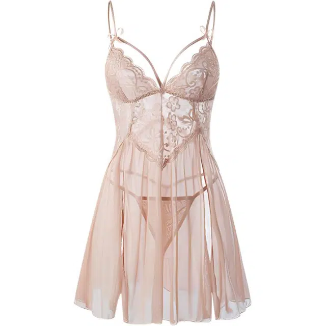 潞优野 网纱蕾丝休闲透气无袖睡裙 女款