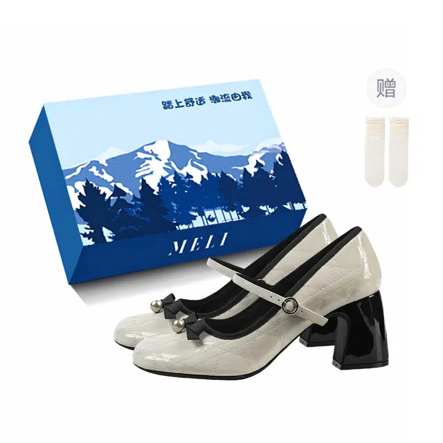 小鹿米利 合成革 时尚潮流可爱 粗跟 玛丽珍鞋 女