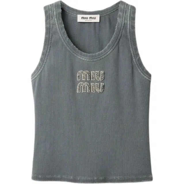 Miu Miu Embroidered Ribbed Knit Vest Gray