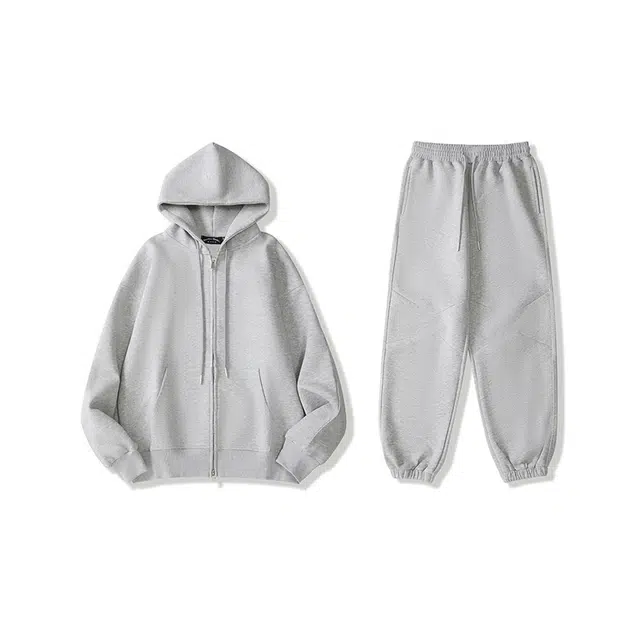 我是大卫 基础款纯色简约连帽休闲束脚裤卫衣套装 男女同款