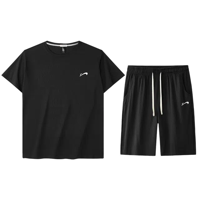 贵人鸟 纯色薄款圆领短袖系带宽松透气短裤休闲运动套装 男女同款