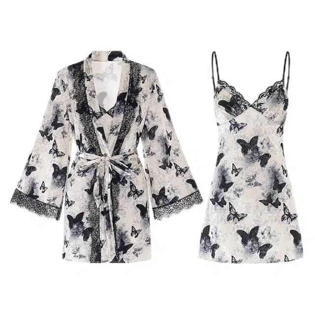 潞优野 长袖简约舒适亲肤休闲吊带睡衣套装 女款