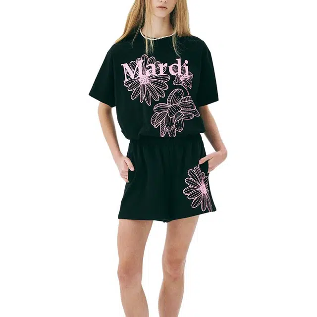 MARDI MERCREDI TSHIRT TRIPLE FLOWER_BLACK PINK SS25T