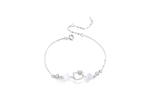 牧言 花朵猫咪 甜美可爱森系气质简约小众设计高级感 光面立体萌趣卡通蝴蝶花镂空小猫圆珠百搭手饰 琉璃 手链 女款