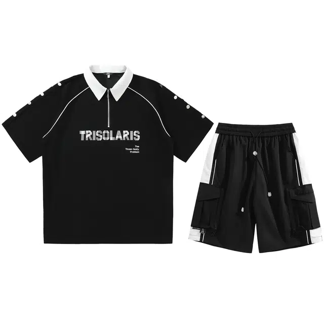 三体 文明系列美式复古基础简约字母印花百搭宽松高街潮牌时尚舒适日常个性学生多巴胺薄款透气跑步健身休闲运动套装 男女同款