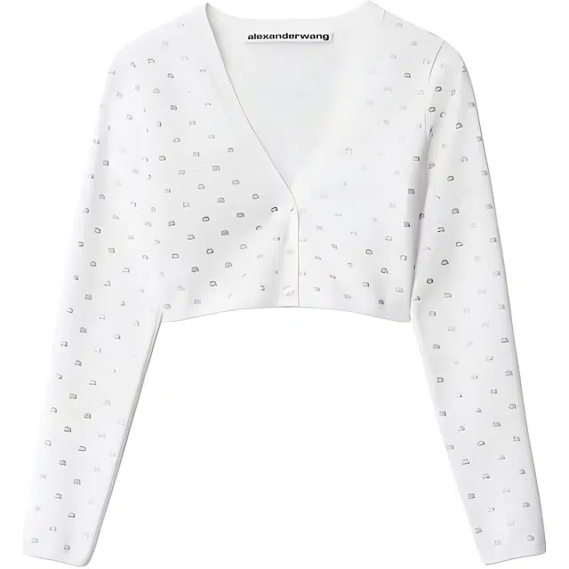 Alexander Wang FW22 Embellished V-Neck Cropped Knit Top Black