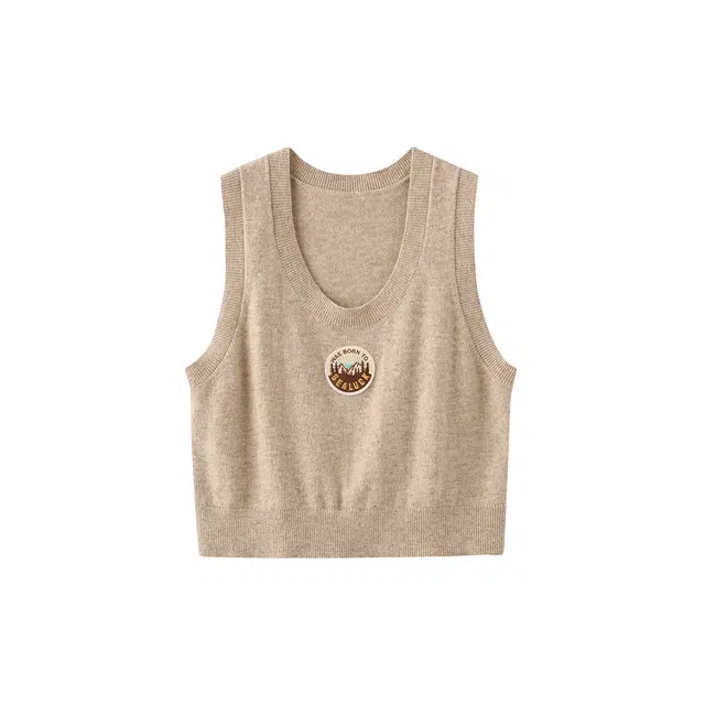 花栗鼠小姐 基础高级法式刺绣小香风舒适简约套头背心 女款