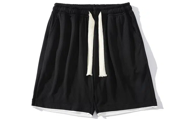 绘承 纯色宽松通勤垂感系带休闲短裤 男女同款 黑色
