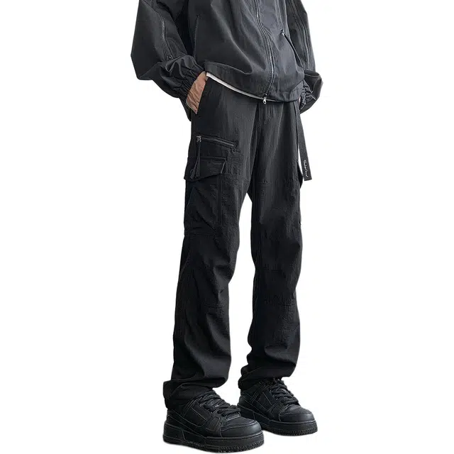 煦加 直筒宽松时尚潮牌微弹纯色工装裤 男款