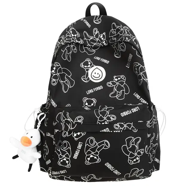 揽月 高颜值印花小熊潮流时尚百搭 尼龙 双肩包 男女同款情侣款 黑色/粉色/米白色/蓝色/绿色