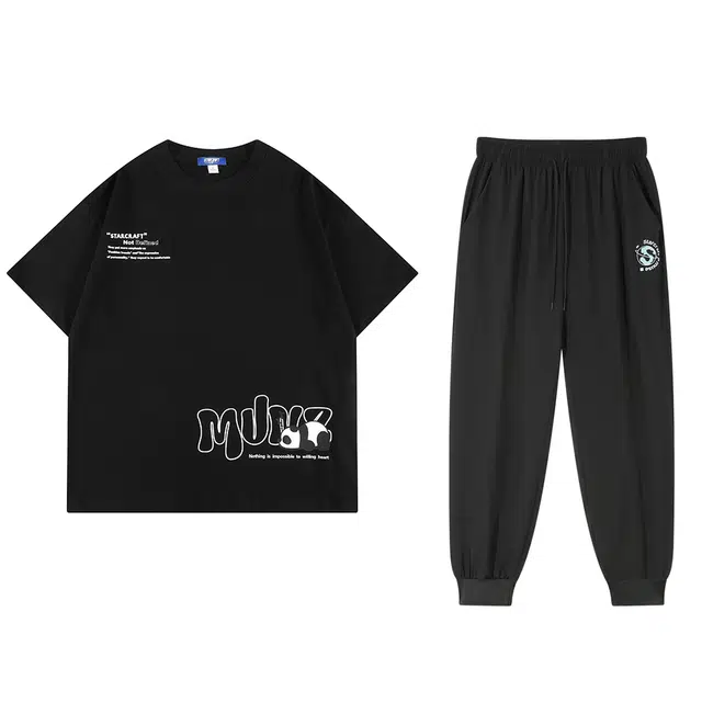 星际者 品牌创意可爱熊猫涂鸦束脚百搭休闲运动套装 男女同款