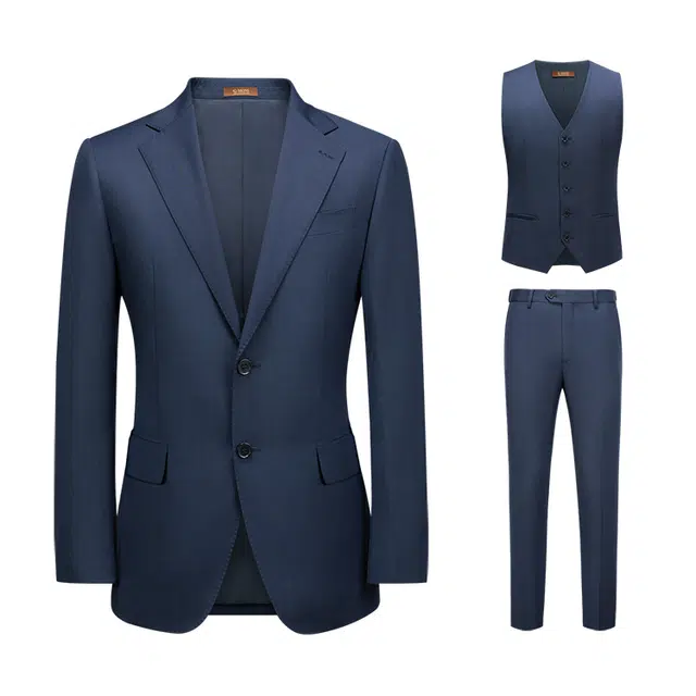 吉约蒙羊毛西装男套装深蓝色商务职业正装新郎结婚礼服高级感西装