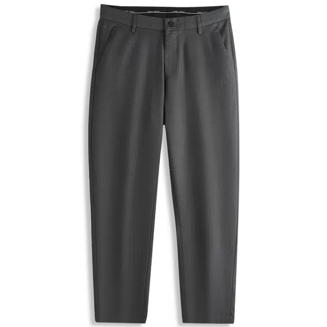 与狼共舞 通勤百搭纯色时尚刺绣弹力中腰直筒春季休闲裤 男款 深灰色