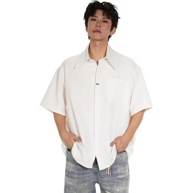 佐菲利 美式潮牌简约衬衣高级感宽松休闲短袖衬衫 男女同款