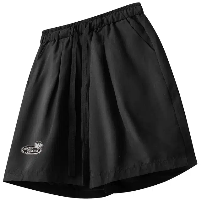 蜡笔小新 卡通小新徽标运动宽松梭织休闲短裤 男女同款