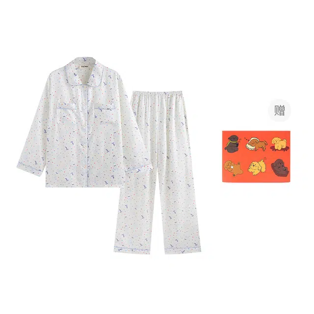 侘町 爱心波点猫咪卡通柔软透气亲肤可爱睡衣礼盒 女款 图片色