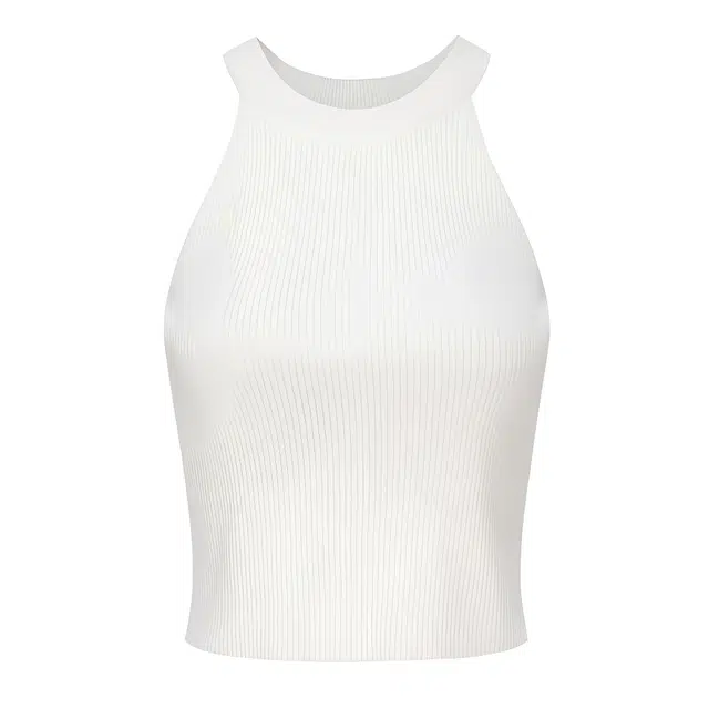 轻迎 美式挂脖小吊带外穿内搭针织背心 女款 白色