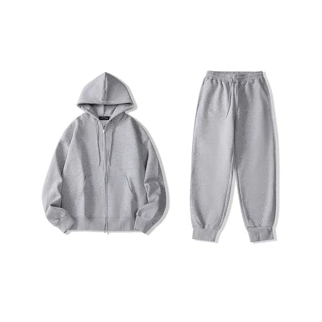 我是大卫 简约基础款连帽系带束脚休闲裤卫衣套装 男女同款