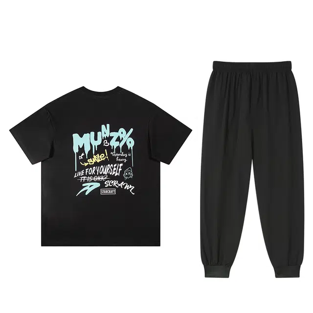 星际者 品牌创意涂鸦束脚百搭休闲运动套装 男女同款